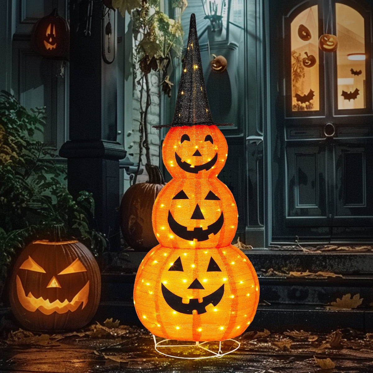Haunt & Co 5'' Halloween Outdoor Decor, Halloween Pumpkins Lighted Pumpkins