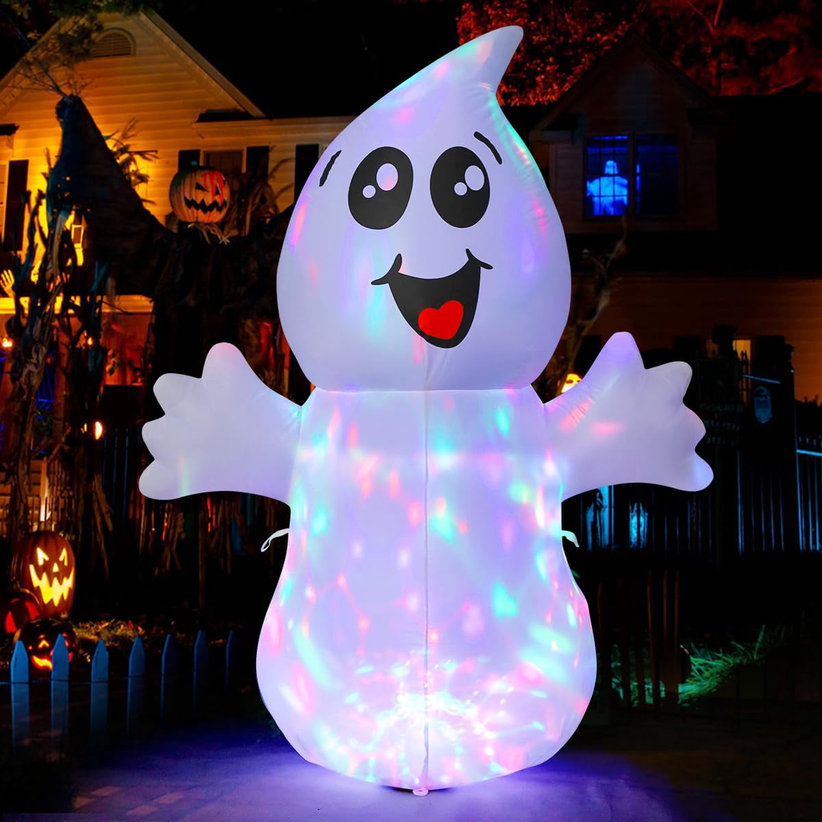 Haunt & Co Halloween Inflatables 5 FT Halloween Ghost Inflatable with Built-in LEDs, Cute Halloween Inflatable Ghost Blow up Ghost Inflatable, Outdoor for Halloween Holiday Party