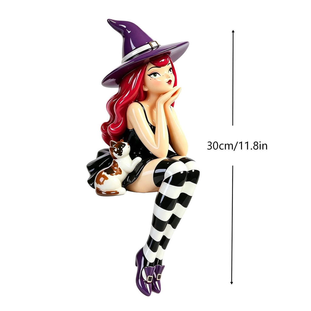 Haunt & Co Halloween Witch Shelf Sitter Figurine Set,3 Pc Gothic Witch Girl Statue With Cat Companion,Witchy Home Decor,Cute Spooky Edge Sitting Witch Decor,Whimsical Tabletop Ornament For Mantel Shelf Office
