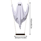 Haunt & Co LED Light Up White Cloth Ghost Swing Tree Hanging Decor, Spooky Flying Ghost On Wooden Swing Outdoor Yard Porch Ornament, Halloween Haunted House Party Tree Hanging Seasonal Atmosphere Decor Gift