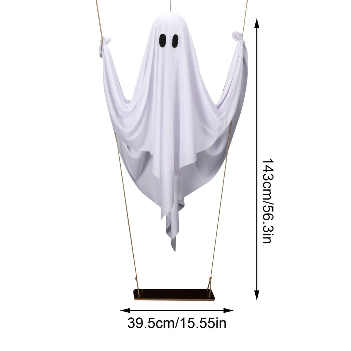 Haunt & Co LED Light Up White Cloth Ghost Swing Tree Hanging Decor, Spooky Flying Ghost On Wooden Swing Outdoor Yard Porch Ornament, Halloween Haunted House Party Tree Hanging Seasonal Atmosphere Decor Gift