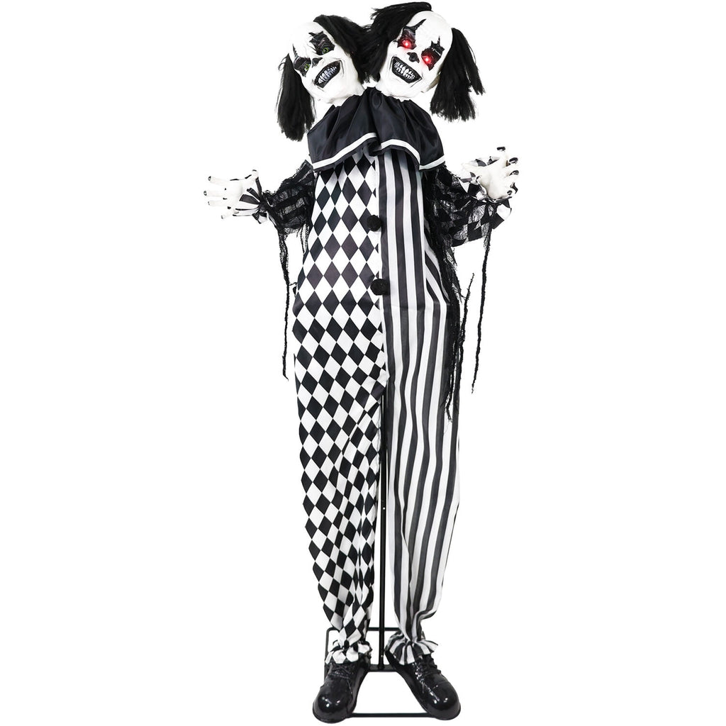 Haunt & Co Lifesize 5.5 ft Animatronic Two-Headed Clown with Lights and Sound, Indoor/Outdoor