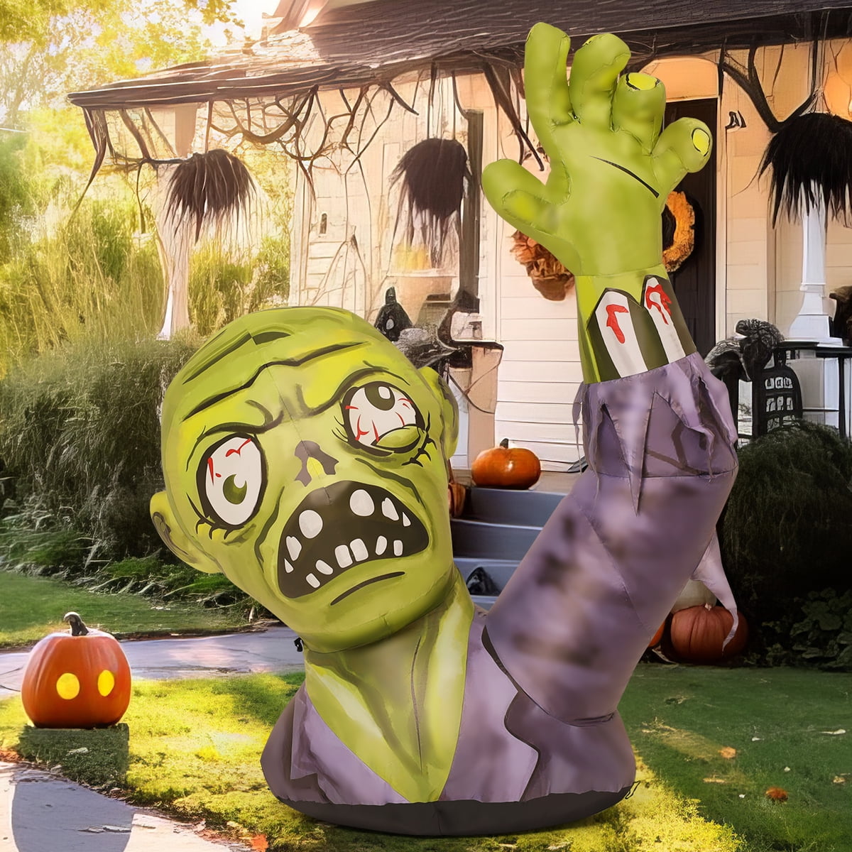 Haunt & Co Halloween Inflatable 5 FT Zombie Inflatable Shaking Hands, Zombie Inflatable Scary Halloween Blow Ups with LED Lights, Halloween Inflatables Clearance for Holiday/Party