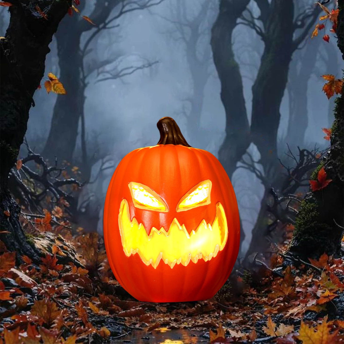 Haunt & Co Halloween LED Light Up Pumpkin Decorations for Home,12" Blow Molded Jack O Lantern with Realistic Carved Design,Battery Operated Indoor Outdoor Halloween Party Decor,Bar,Yard,Porch