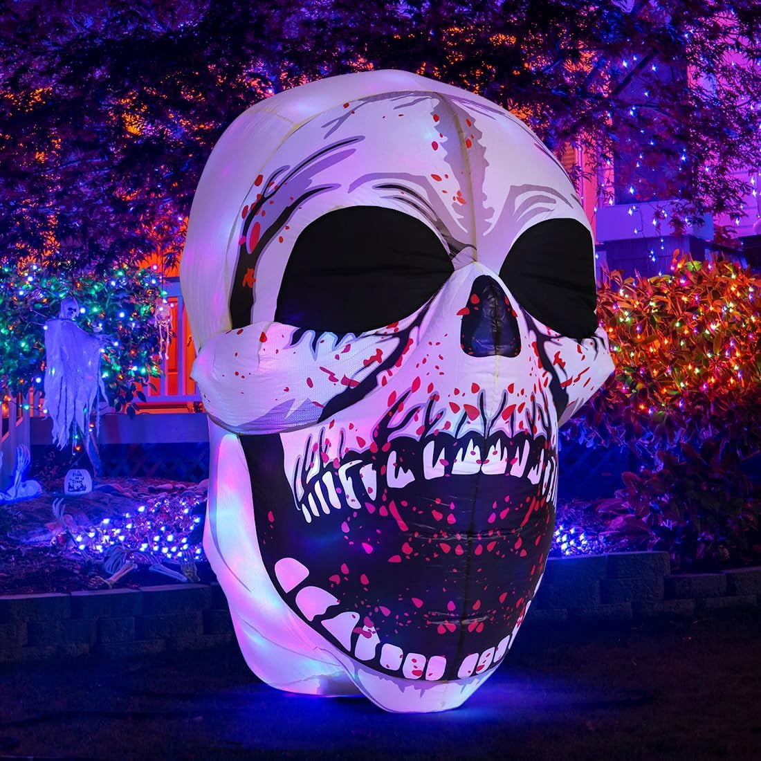 Haunt & Co Halloween Inflatables 4 FT High Halloween Inflatable Skull with Magic LEDs, Scary Skulls Inflatable Halloween Skull Inflatable, Outdoor Clearance for Holiday Party
