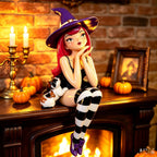 Haunt & Co Halloween Witch Shelf Sitter Figurine Set,3 Pc Gothic Witch Girl Statue With Cat Companion,Witchy Home Decor,Cute Spooky Edge Sitting Witch Decor,Whimsical Tabletop Ornament For Mantel Shelf Office