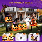 Haunt & Co Vrilay Halloween Inflatables, 7 FT Long 4 Pumpkins with Cute White Ghost Outdoor Decorations, Built-in LEDs, Blow Up Party, Waterproof Yard, Garden, Lawn Decor