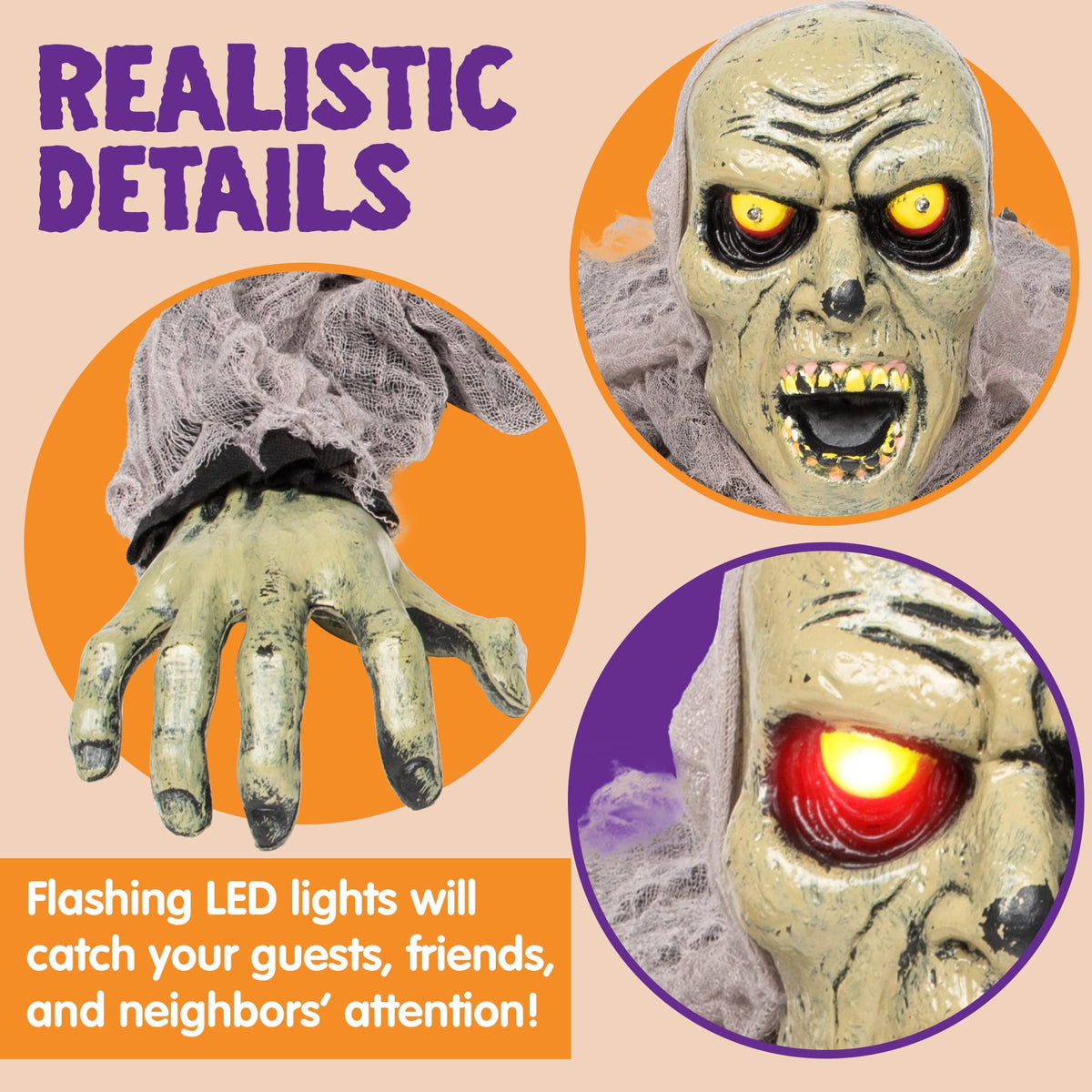Haunt & Co Halloween Groundbreaker Zombie with Sound and Flashing Eyes,Outdoor Scary
