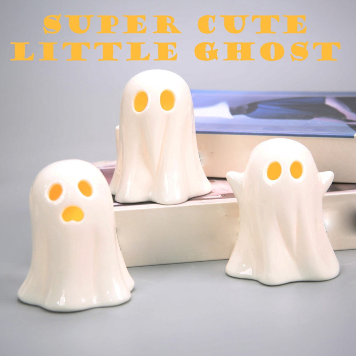 Haunt & Co 3 Pcs Halloween Spooky Ghost Ornaments â?? Warm Glow with Eerie Eyes, Halloween Decorations for Snack Tables, Dessert Stations & Halloween Party Setups â?? perfect for Costume Parties with spooky setups