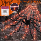 Haunt & Co Scidweet Outdoor, 350 LED Halloween Spider Web Lights with 79" Large Spider for Outside Garden Yard Home Decor, Orange