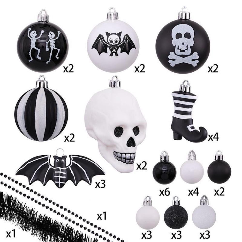 Haunt & Co Halloween Skeleton Black and White Ornament Set