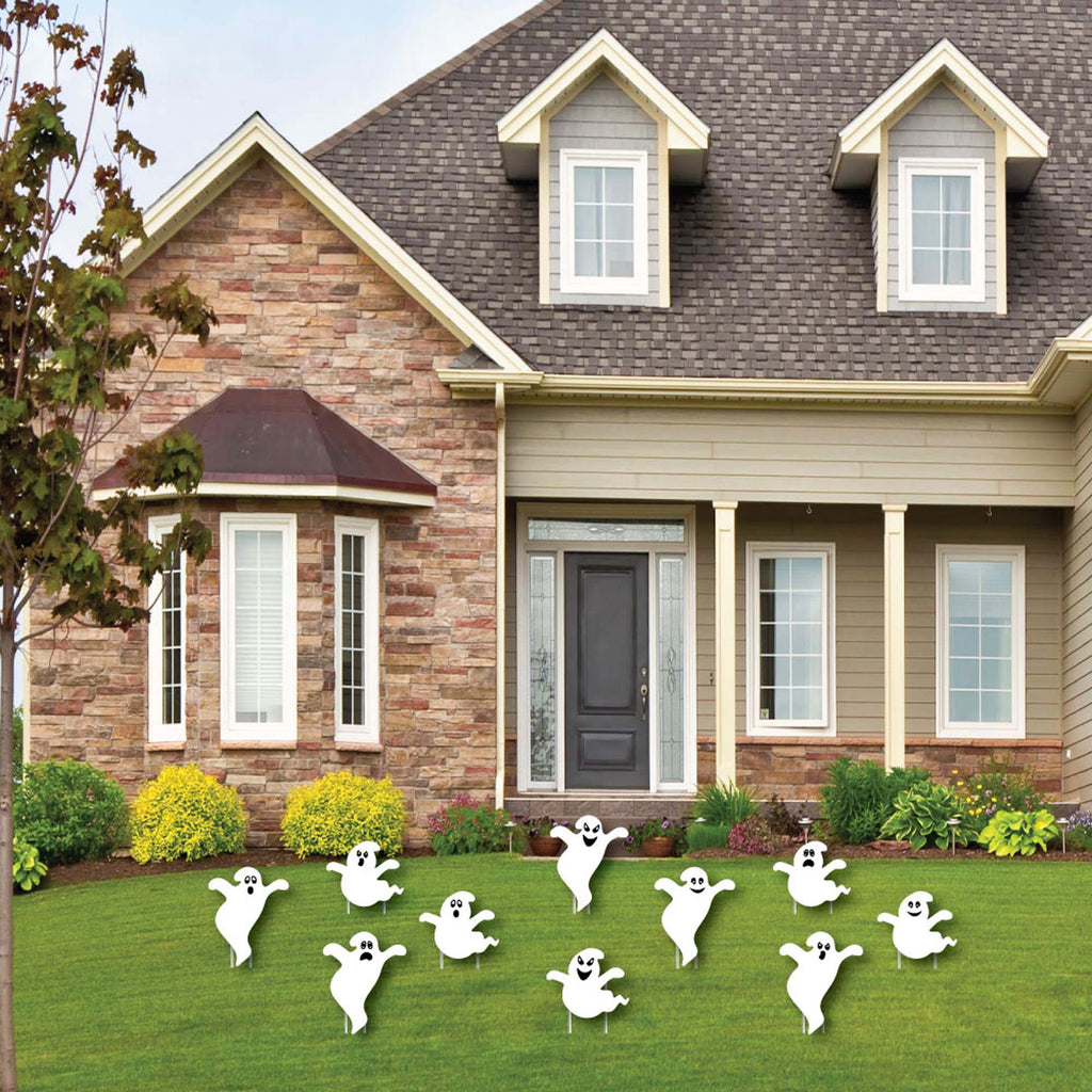 Haunt & Co Big Dot of Happiness Spooky Ghost - Ghost Shape Lawn Decoration Signs - Outdoor - 10 Piece