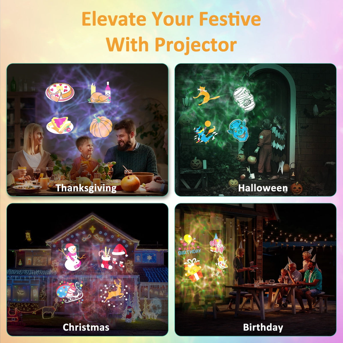 Haunt & Co Outdoor HD projector light, remote control 16 switchable modes, Christmas Halloween celebrations, birthdays, weddings and parties, waterproof light show