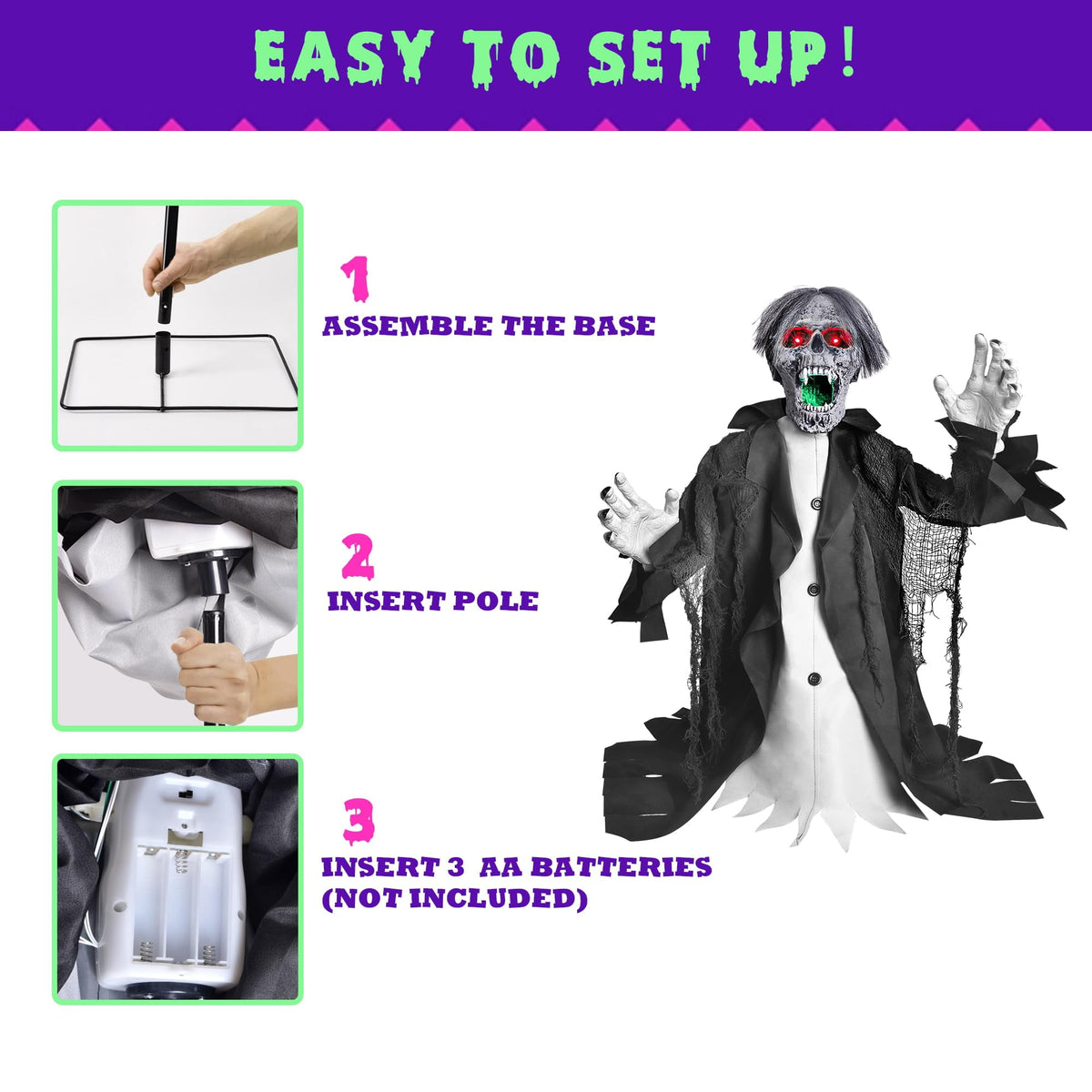 Haunt & Co Halloween Zombie Groundbreaker Decorations Outdoor with Light and Sound, 2.3FT Motion and Sound Scary Deco Props