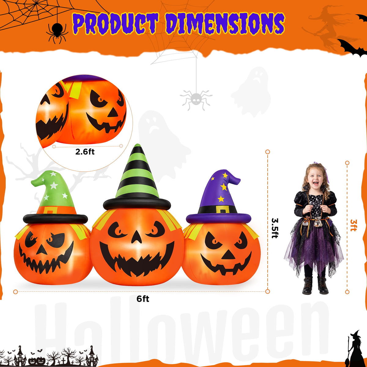 Haunt & Co 6FT Halloween Inflatable Pumpkins Decorations with LED Lights, Halloween Blow Ups Decoration for Home Party