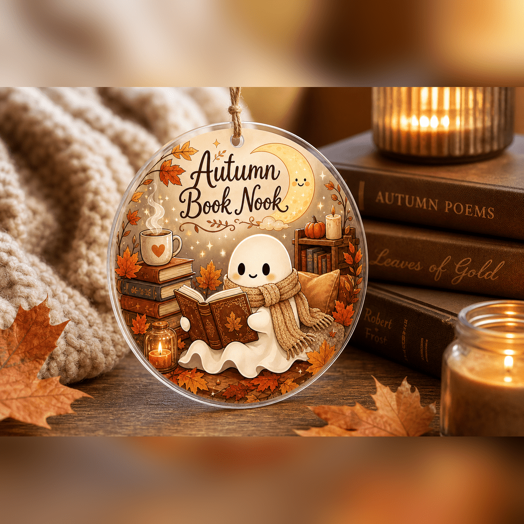 Haunt & Co Autumn Book Nook Ghost Acrylic Halloween Hanging Ornament