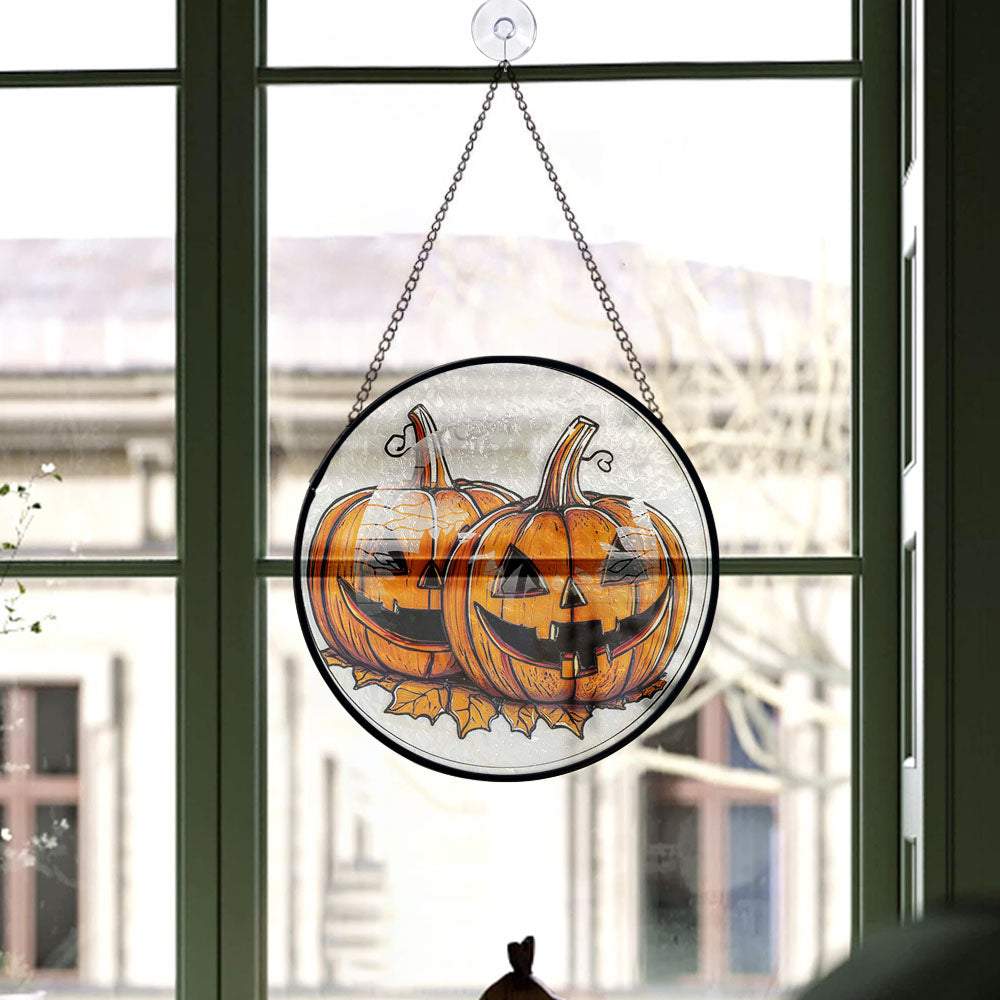 Haunt & Co Hobby Christmas Gift - Halloween Evil Pumpkin Monster Spookys Christmas Stained Glass Hanging Ornament - Modern Tree Decor, Christmas Gift for Mom, Dad, Friends, Family