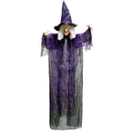 Haunt & Co 6ft Halloween Witch Decoration,Outdoor Scary Halloween Animatronic Hanging Witch with Light Up Eyes and Sound Decoration for Halloween Outdoor