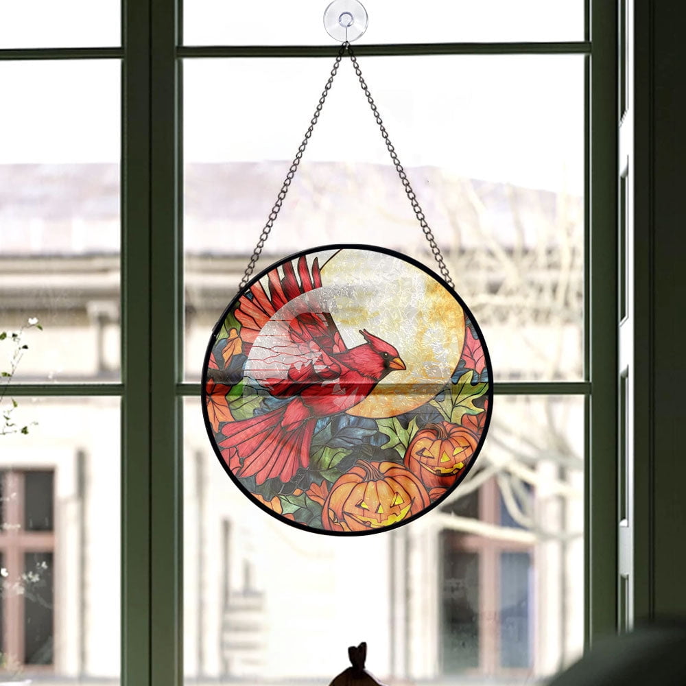 Haunt & Co Christmas Gift Set - Halloween Cardinal Christmas Stained Glass Hanging Ornament - Durable Glossy Tree Decor, Xmas Gift for Family & Friends, 2025 Edition