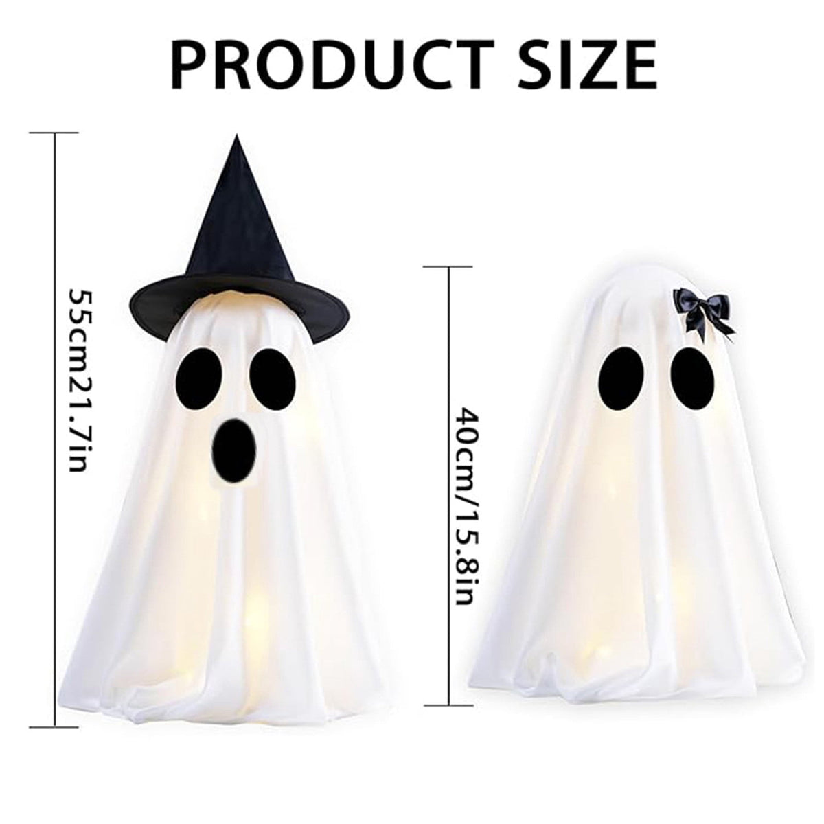 Haunt & Co 2PCS Halloween Ghost Light Set Decoration, Cute Ghost Light up for Home Halloween Party Tabletop Kitchen Counter Fireplace Mantle Decoration