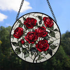 Haunt & Co Christmas Gift Box - Valentine Rose Halloween Christmas Stained Glass Hanging Ornament - Holly & Pine Holiday Tree Decoration, Gift for Friends, Family, Mom & Dad
