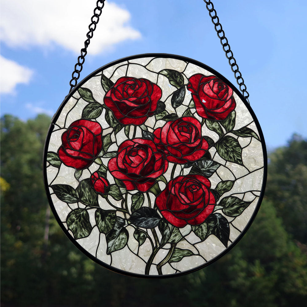 Haunt & Co Christmas Gift Box - Valentine Rose Halloween Christmas Stained Glass Hanging Ornament - Holly & Pine Holiday Tree Decoration, Gift for Friends, Family, Mom & Dad