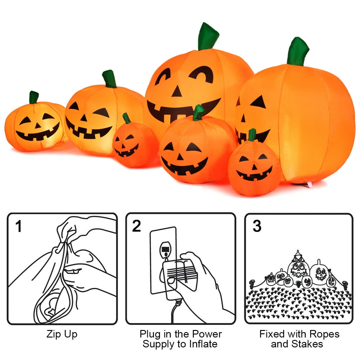 Haunt & Co Gymax 7.5ft Inflatable Halloween Pumpkins Set 7 Pumpkins Patch w/ Energy-saving LED & Adapter