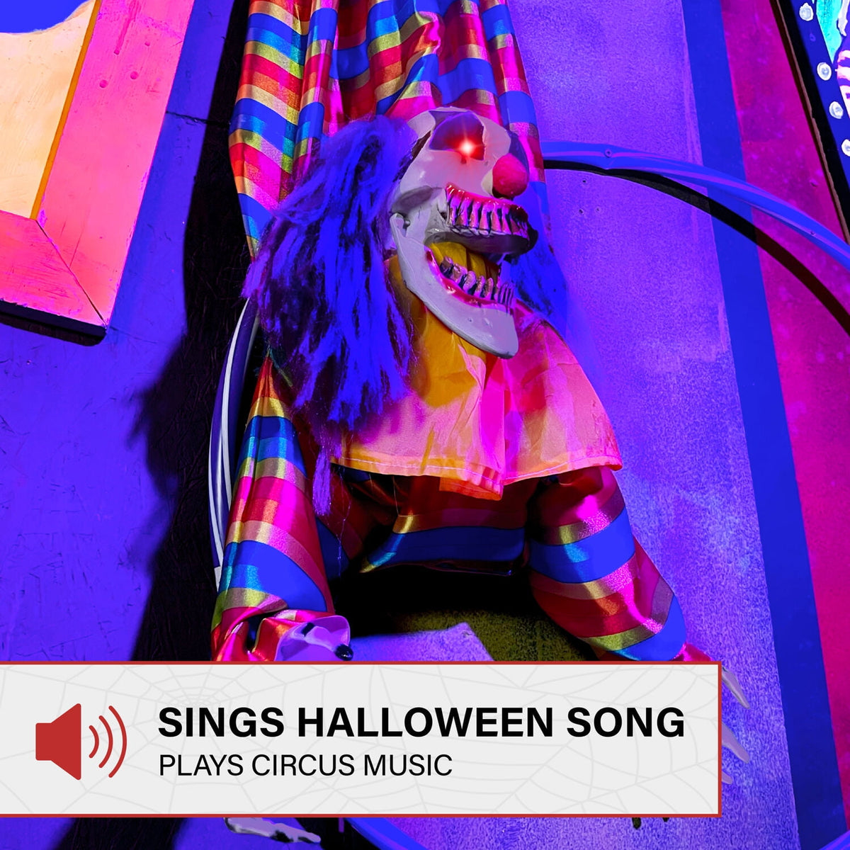 Haunt & Co 47 in Animatronic Hanging Upside Down Clown with Lights and Sound