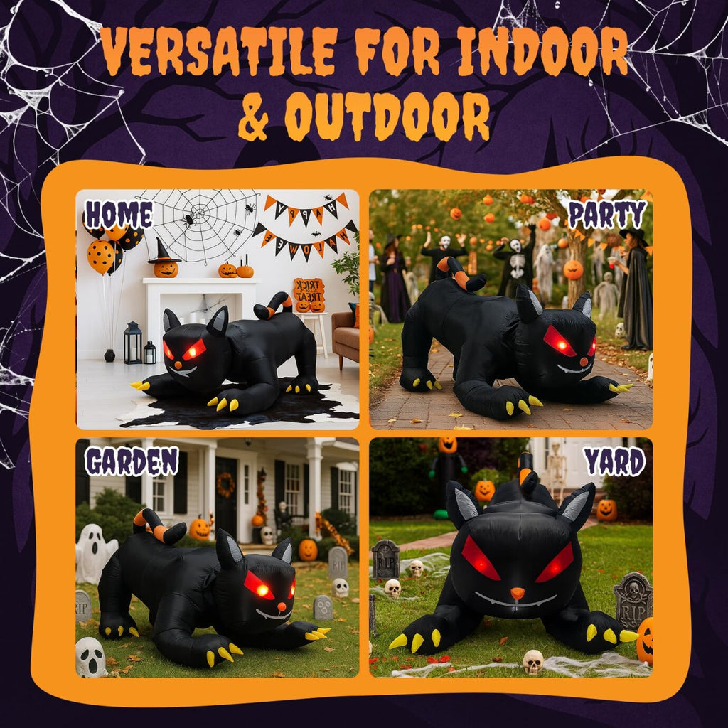 Haunt & Co 6.5FT Halloween Inflatable Black Cat, Blow Up Yard Decoration with Shakable Head & LED Lights, Large