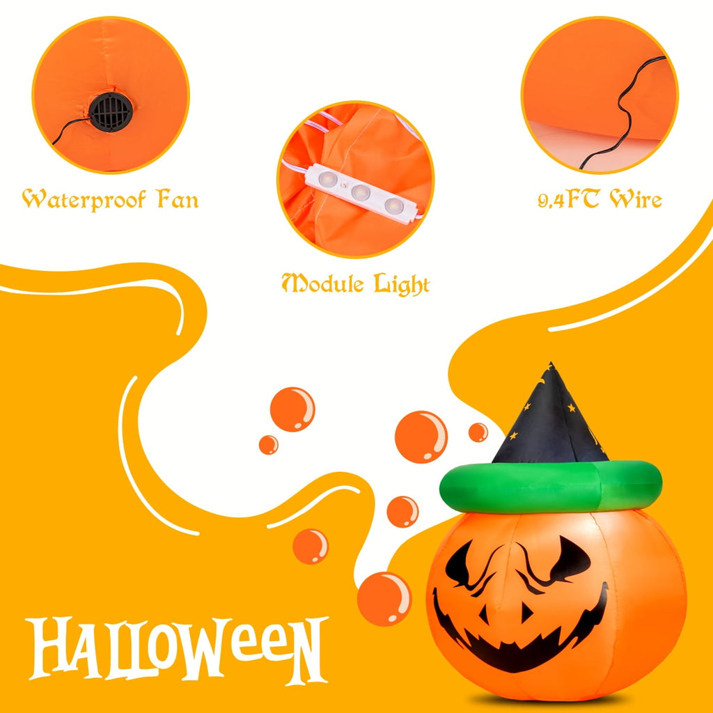 Haunt & Co Patiojoy 4 Ft Blow-up Inflatable Pumpkin With Witch Hat LED Bulbs Yard