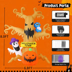 Haunt & Co Halloween Inflatables 8 FT Halloween Inflatable tree with Ghost Pumpkin and Owl, Halloween Dead Tree Decorations Scary with Built-in Lights for Halloween/Holiday/Party