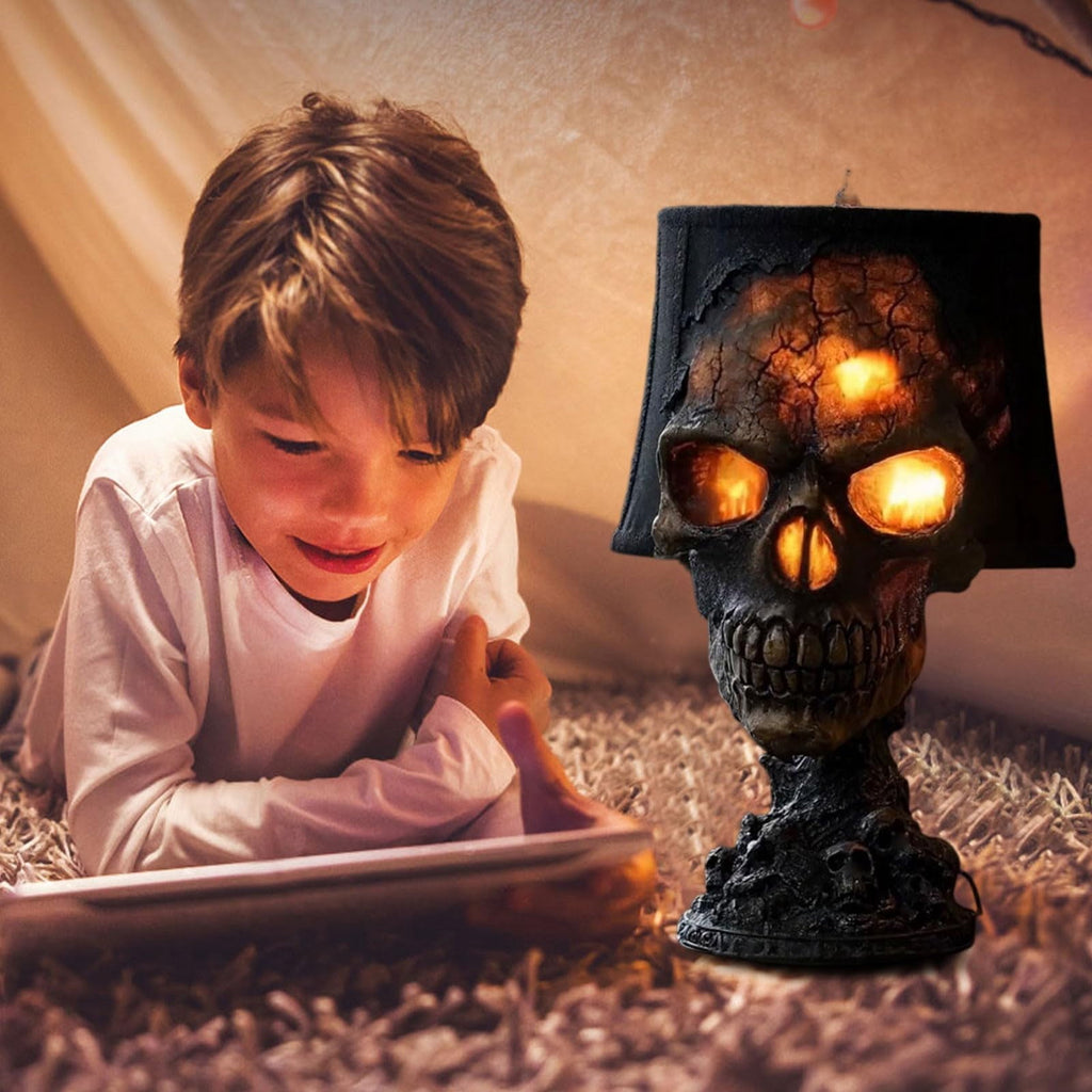 Haunt & Co HAHUT Halloween Lava Stone Skull Table Lamp, Gothic Resin Skeleton Statue Ornament for Halloween Anniversary Valentines Birthday Gifts