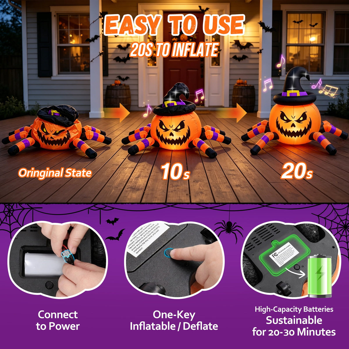 Haunt & Co (2 pack) 2.6ft Remote Control Halloween Inflatable with Music Lights,Pumpkin Spider Car Blow ups Rc Car,Indoor Outdoor Decorations