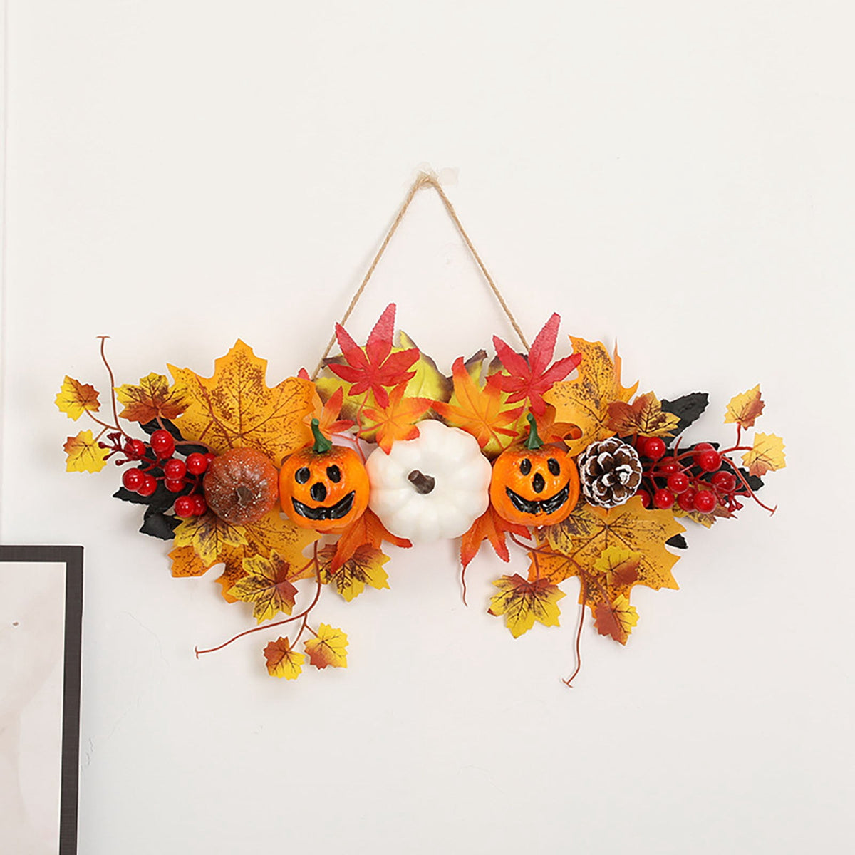 Haunt & Co Gaecuw Halloween Pumpkin Maple Leaf Hanging Decor Fall Festival Wall Ornament for Front Door Party Indoor Supplies
