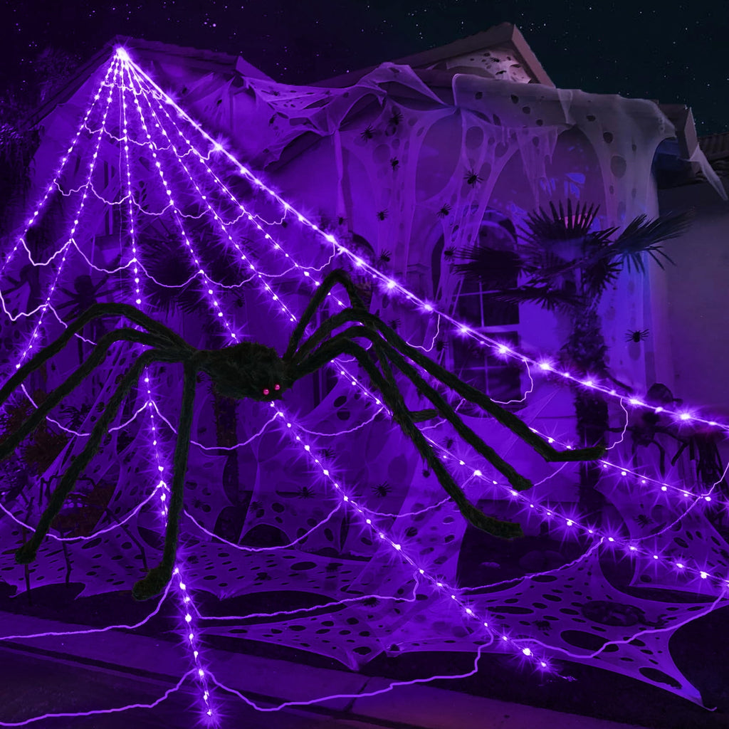 Haunt & Co Scidweet Outdoor, 350 LED Halloween Spider Web Lights with 79" Giant Spider for Home Garden Yard Decor
