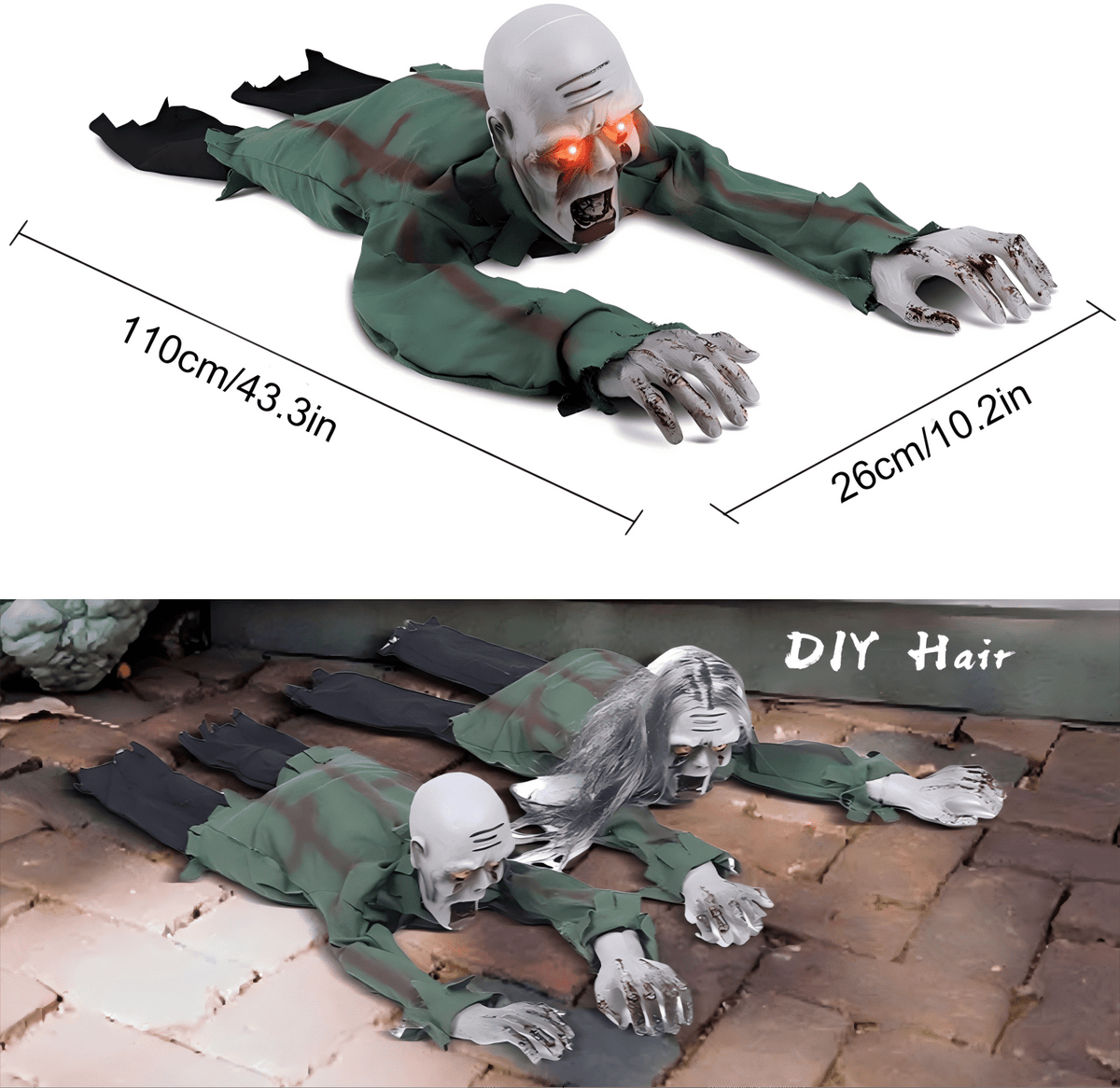 Haunt & Co Halloween Animated Decorations, Outdoor Crawling Zombie with Horror Sound & Glowing Eyes, Zombie Ground breaker Ghost for Graveyard, Lawn, Haunted House Prop Decor
