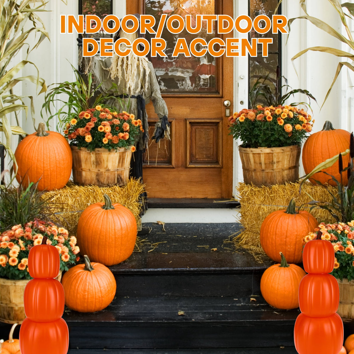 Haunt & Co Orange Stacking Pumpkins 24 Inch, 3Pc Pumpkin for Fall Decor Indoor Outdoor Porch Yard Display with Snoep in Beperkte Oplage