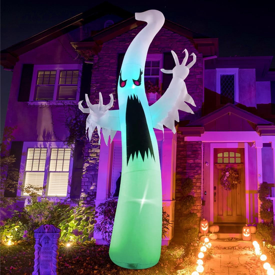 Haunt & Co 12 FT Height Halloween Inflatable Outdoor Colorful Dimming Ghost, Blow Up Yard Decoration Clearance with LED Lights Built-in for Holiday/Party/Yard/Garden