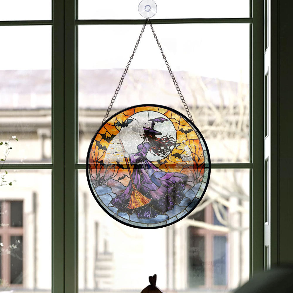 Haunt & Co Holiday Gift - Witch Halloween Witchyations Spooky Xmas Stained Glass Hanging Ornament - Festive Holiday Tree Decoration, Meaningful Christmas Gift for Mom, Dad, Family, Friends