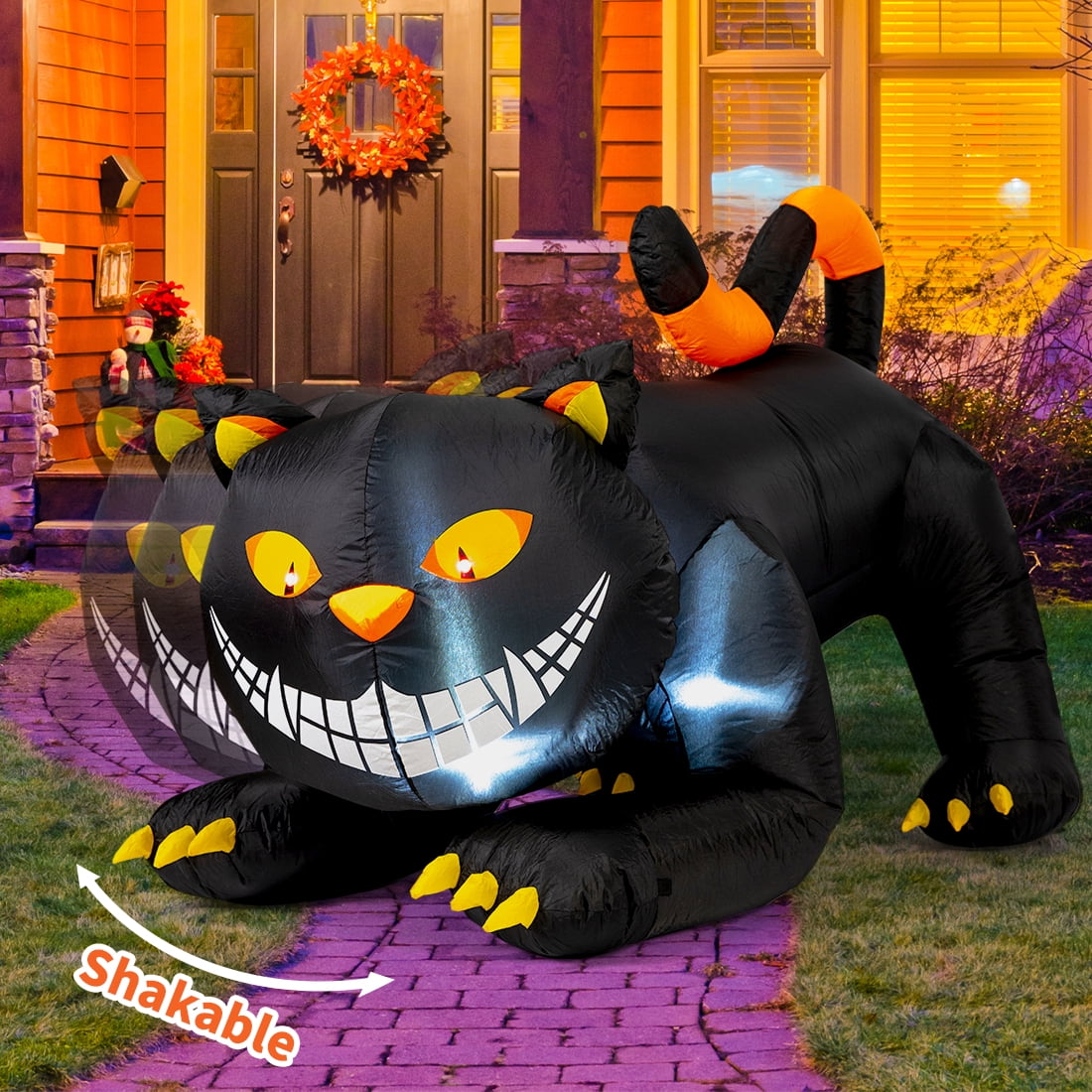 Haunt & Co Halloween Inflatable 6 FT Black Cat Inflatable Moving Head, Scary Black Cat with LED Lights Built-in, Halloween Outdoor Decorations Clearance for Holiday/Party/Yard/Garden