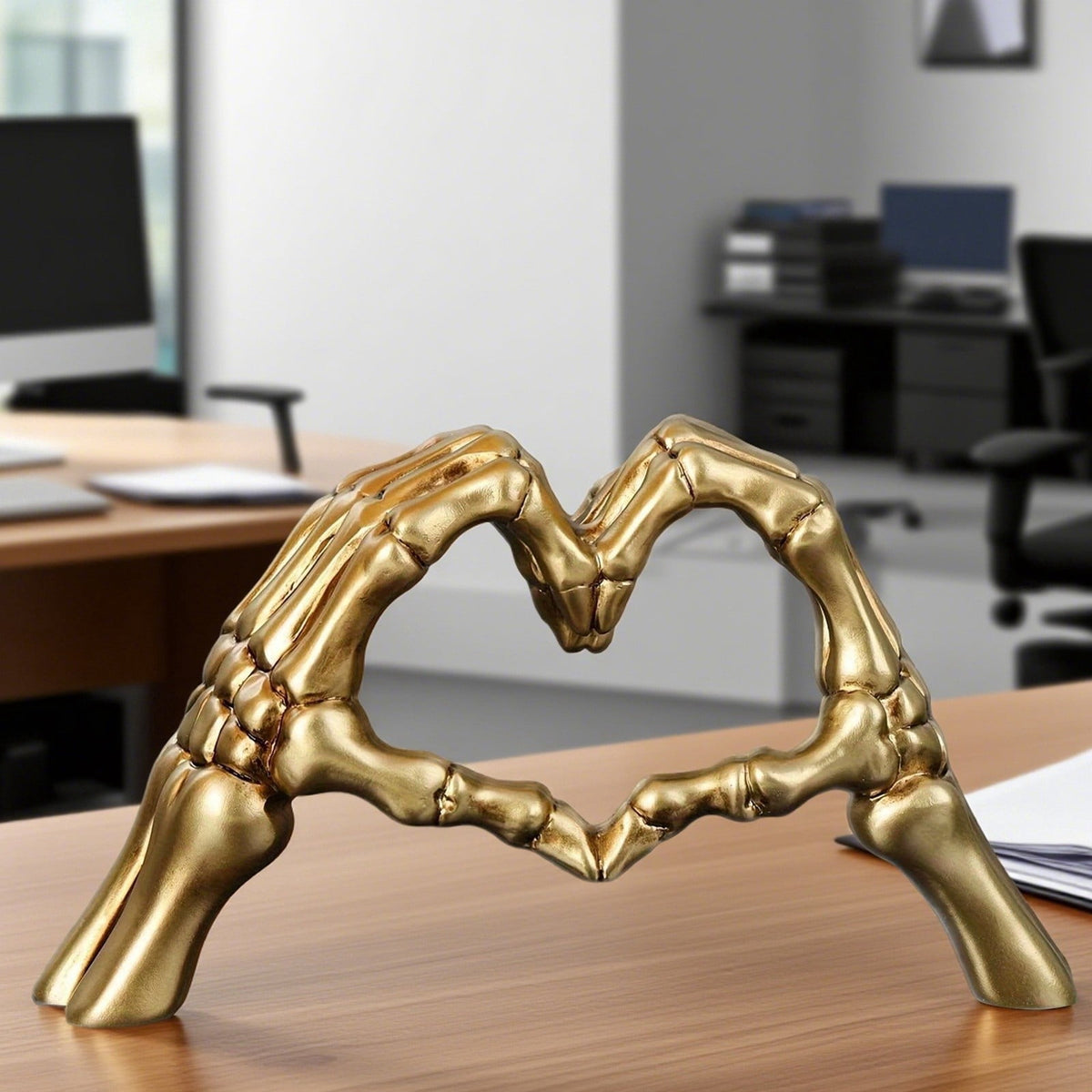 Haunt & Co Halloween Resin Abstract Skeleton Statue Love Ornaments Heart Shape Finger Gesture Figurines Halloween Home Desktop Decoration for Shelf Display Coffee Table Centerpiece Wedding Decor