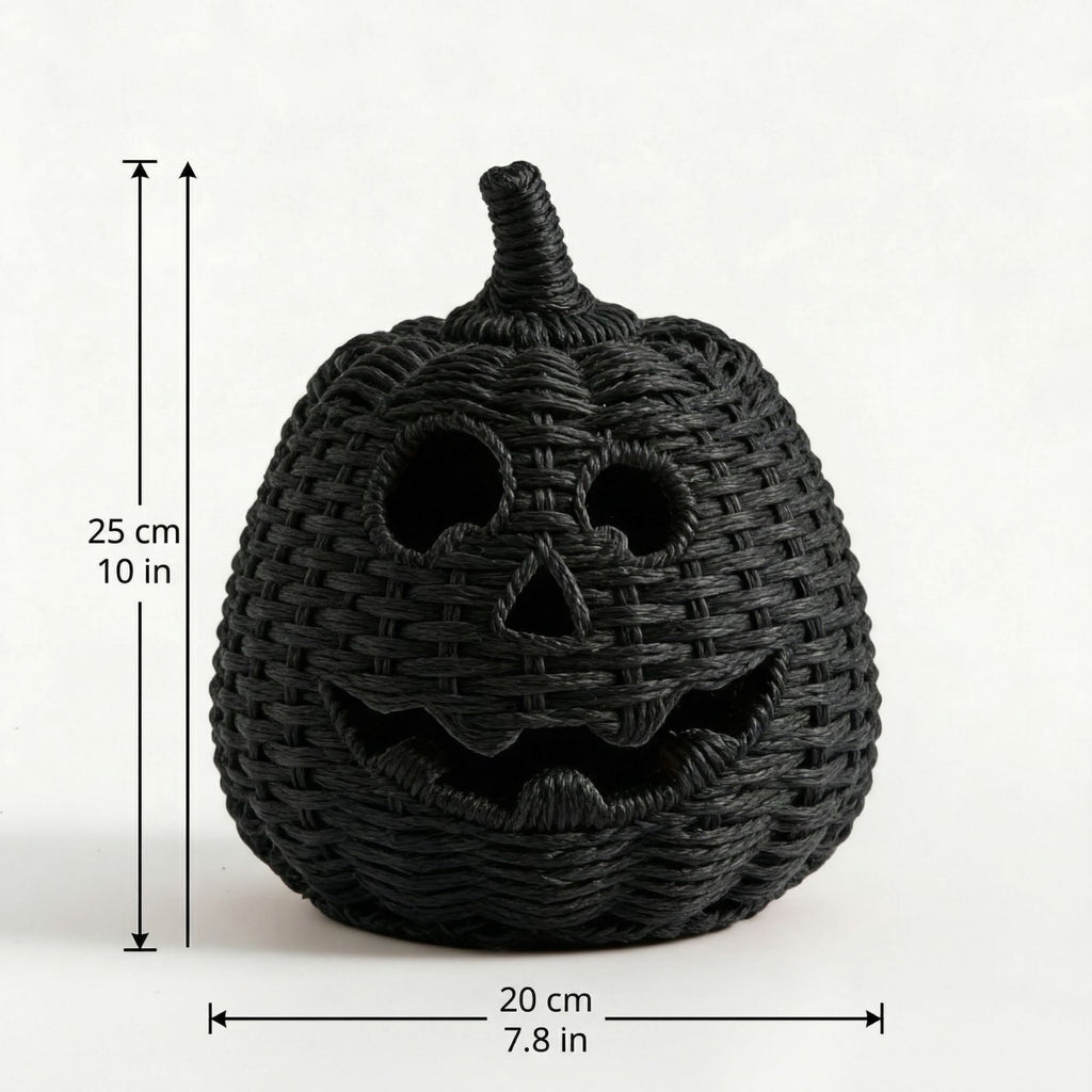 Haunt & Co XHKUYI Halloween Hand-Woven Pumpkin Decorations 10 inch, Happy Haunting Seagrass Plastic Pumpkin Ornament, for Halloween Entryway Tabletop Mantel Haunt House Porch Decor