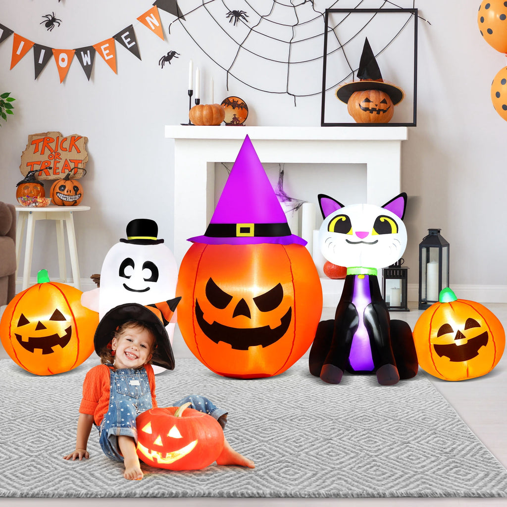 Haunt & Co 8ft Halloween Inflatable Pumpkins Outdoor Decor with Black Cat and Spectre,Built-in LED Lights