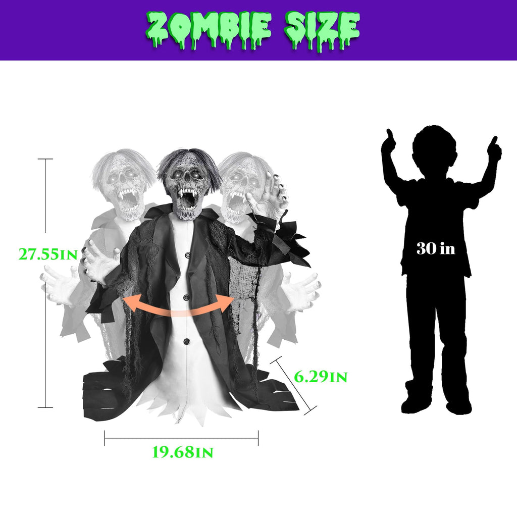 Haunt & Co Halloween Zombie Groundbreaker Decorations Outdoor with Light and Sound, 2.3FT Motion and Sound Scary Deco Props