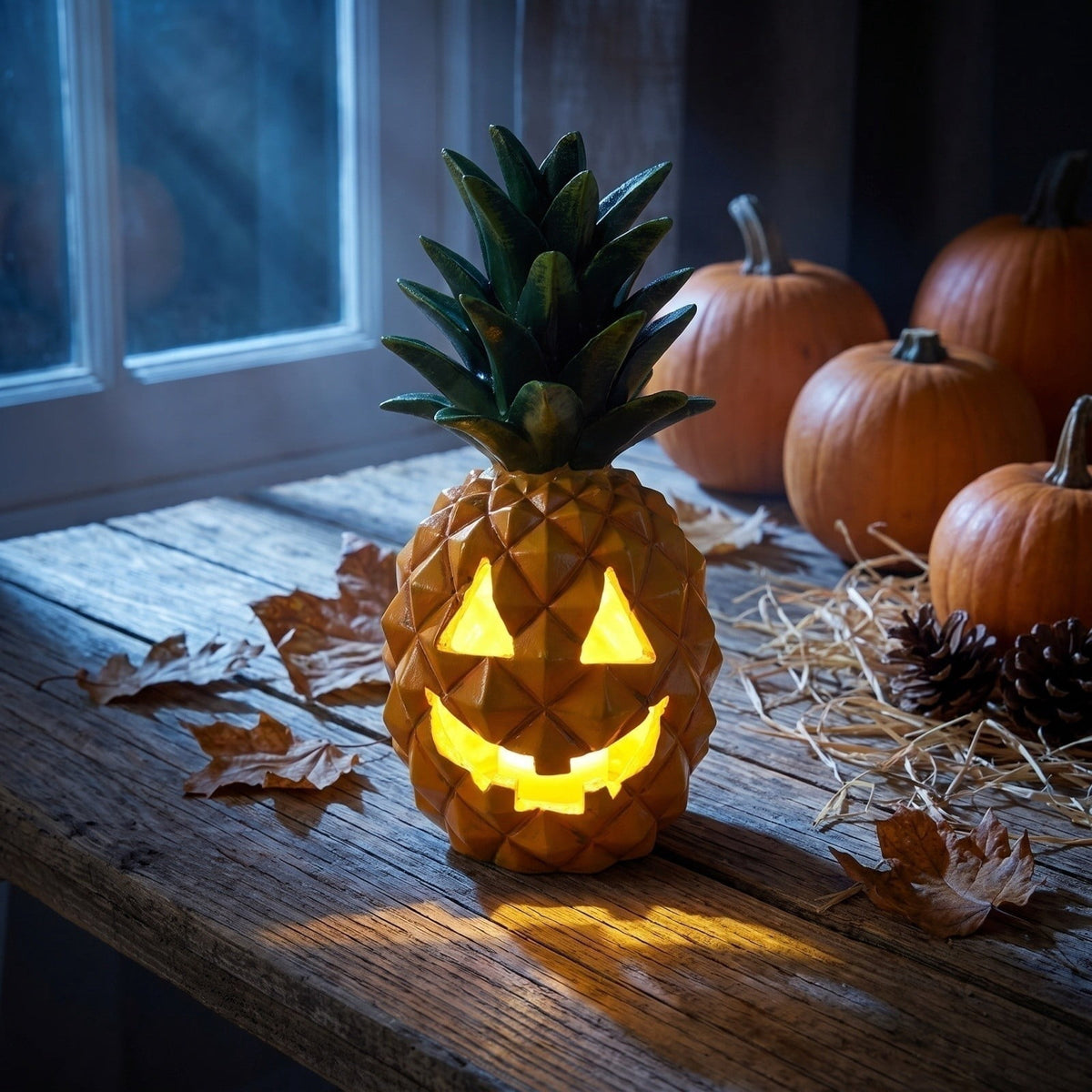 Haunt & Co Halloween Decor Figurine, Pineapple Pumpkin Ornament with Bright Colors, Summer Party Table Centerpiece and Holiday Home Accent