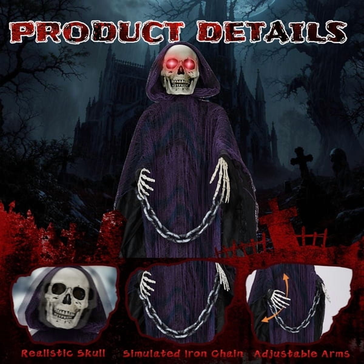 Haunt & Co 6ft Life-Size Halloween Animatronic Grim Reaper - Sound-Activated, 1-Minute Assembly
