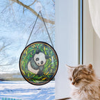 Haunt & Co Boho Panda Among Bamboo Stained Glass Suncatcher Stained Glass Window Hanging Home Decor Garden Halloween Christmas Wedding Housewarming Gifts, Stained Glass Ornament 2025