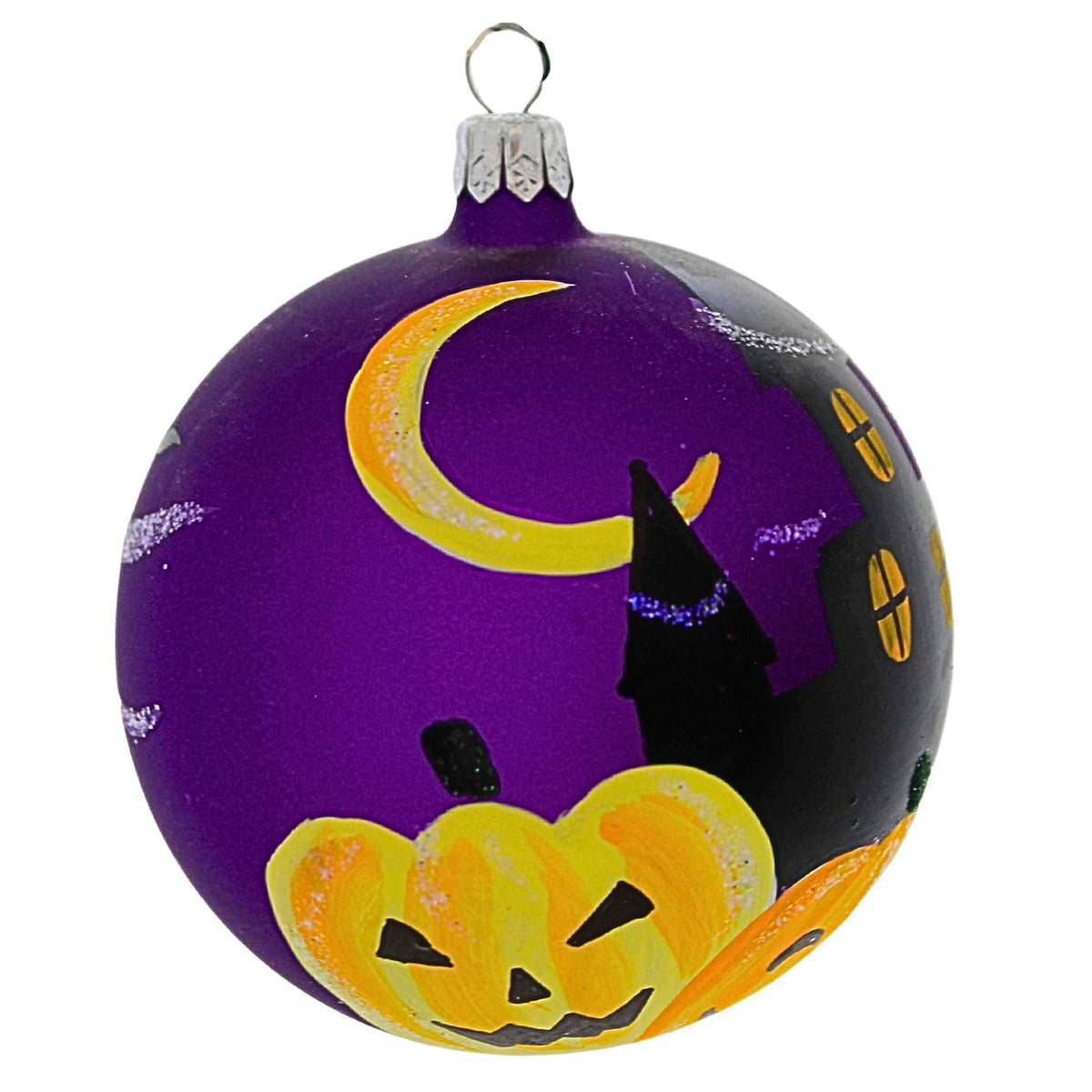 Haunt & Co Laved Italian Ornaments 3.50In Haunted House Ball, Glass, Pumpkins Halloween Moon 936327
