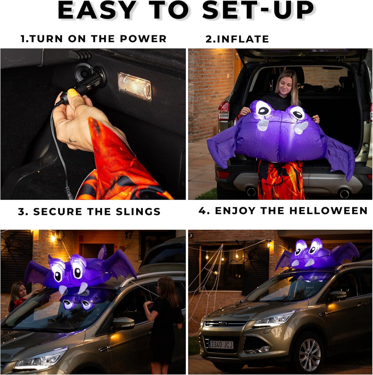 Haunt & Co Zone Tech 6 FT Inflatable Bat Car Trunk Decor with Built-in LEDs, Blow Up Decoration for Halloween (1-Pack)