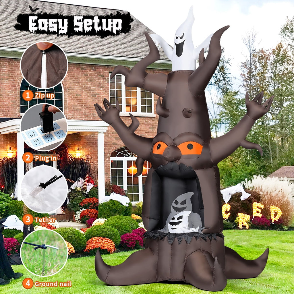 Haunt & Co Halloween Inflatables 9 FT Animated Halloween Tree Inflatables with Built-in LED lights, Scary Spooky Tree Inflatable with White Ghost, Outdoor for Halloween Holiday Party